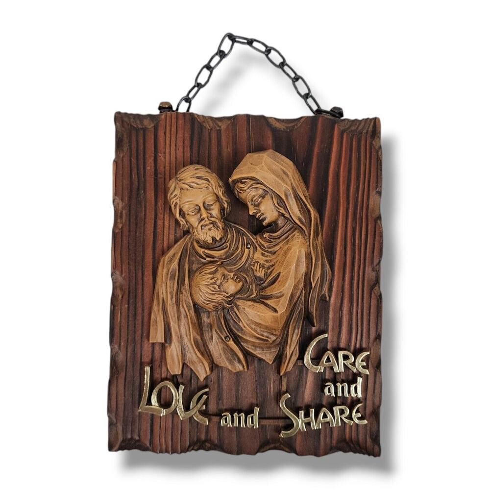 Vintage German Religious Wall Plaque Holy Family Love Care & Share W G Kauders